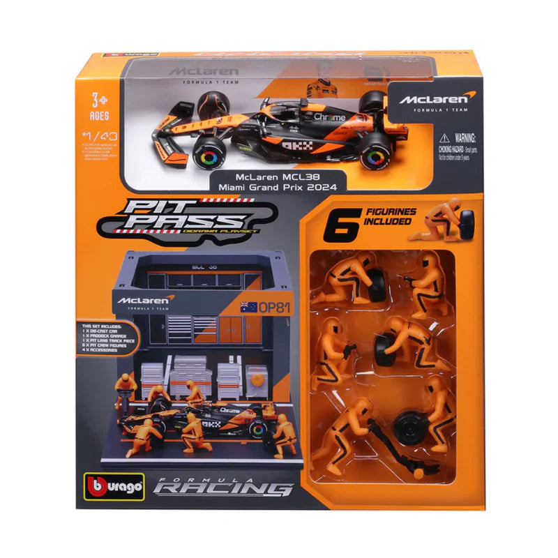 Bburago F1 McLaren F1 Team MCL38 2024 Pit Pass Diorama Oscar Piastri 1:43 Scale.