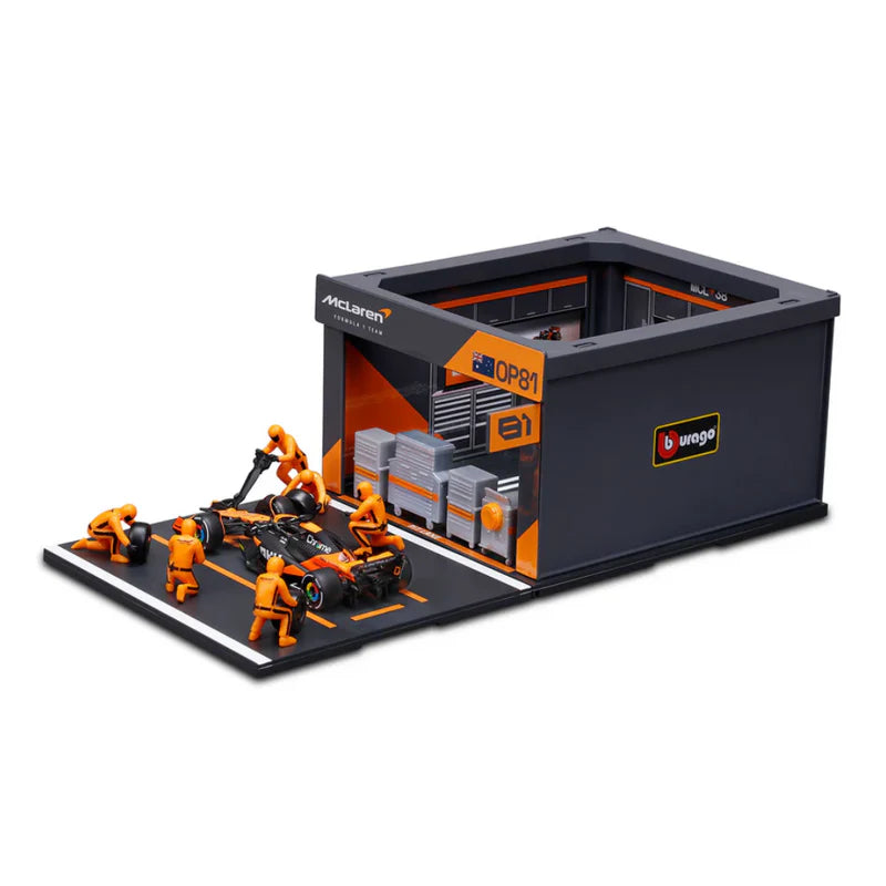 Bburago F1 McLaren F1 Team MCL38 2024 Pit Pass Diorama Oscar Piastri 1:43 Scale.
