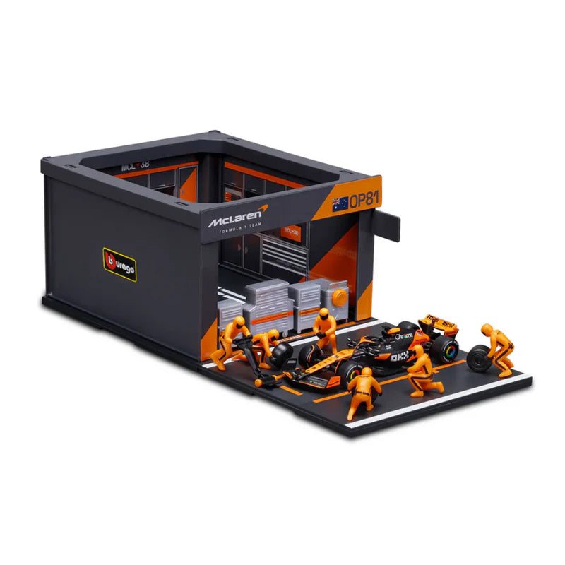 Bburago F1 McLaren F1 Team MCL38 2024 Pit Pass Diorama Oscar Piastri 1:43 Scale.